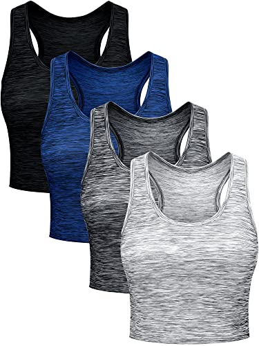 Boao 4 Pieces Basic Crop Tank Tops Sleeveless Racerback Crop Top for Women(Black, Blue, Brown, White,Medium)